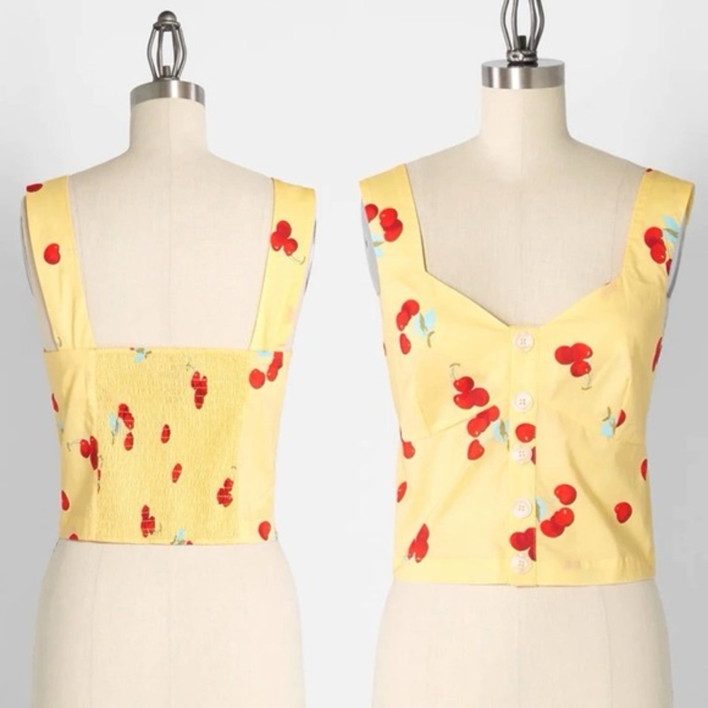 Modcloth Yellow Cherry-Print Button Front Camisole